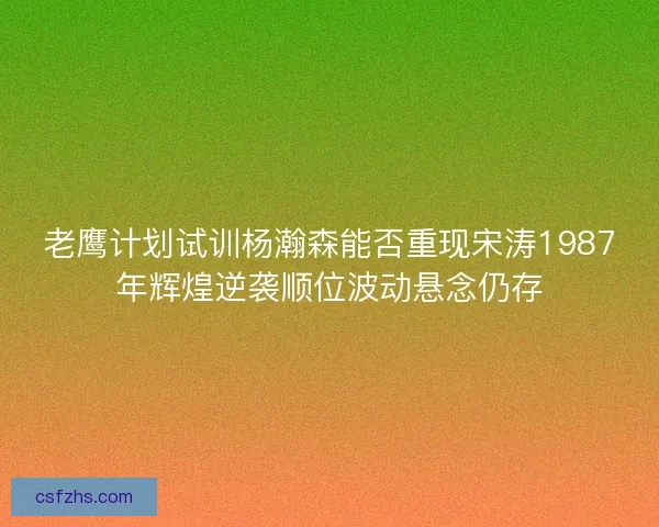 老鹰计划试训杨瀚森能否重现宋涛1987年辉煌逆袭顺位波动悬念仍存
